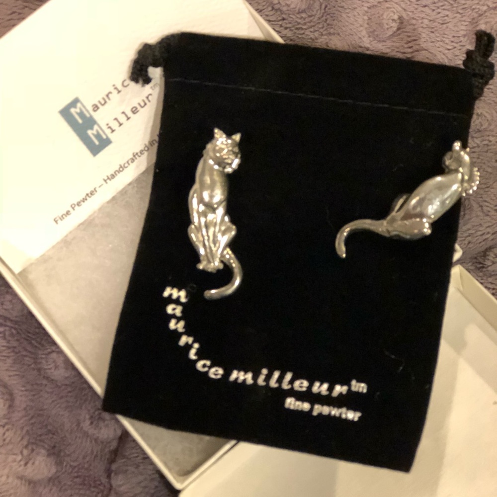 Maurice Milleur pewter cat earrings
